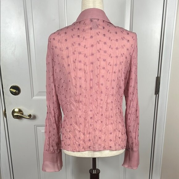 Allison Taylor Mauve Ruffled Crinkle Blouse with Eyelet and Lace Detail - Large - Picture 10 of 15